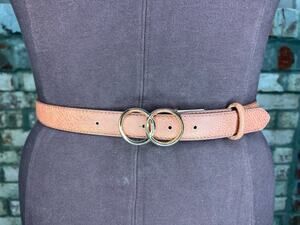 belt  vegan leather tan interlocking circles buckle gold